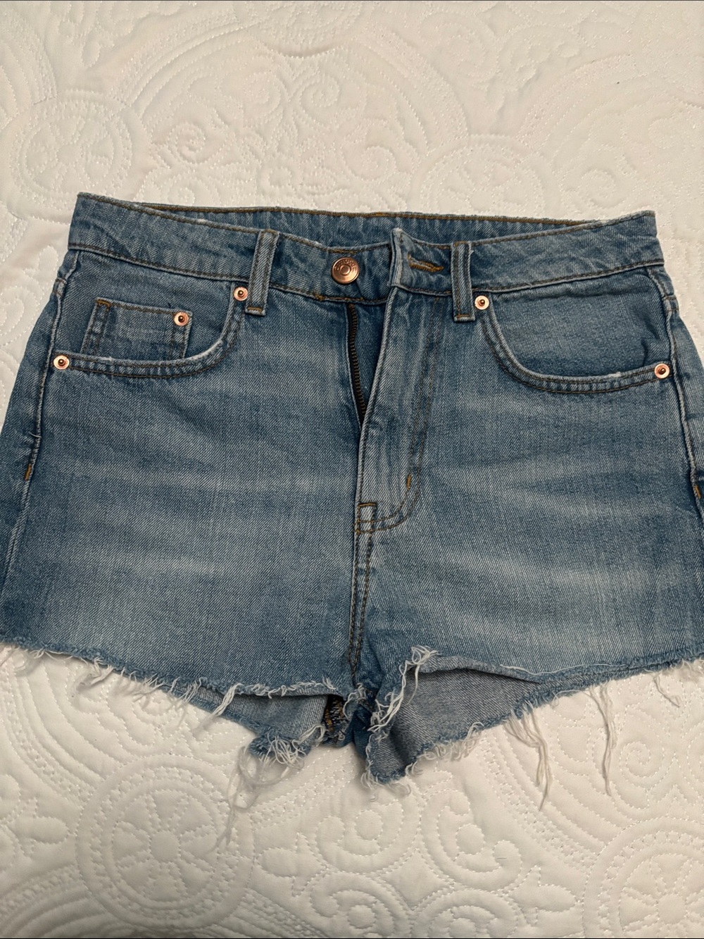 H&M Light Blue Frayed Denim Cutoff Shorts